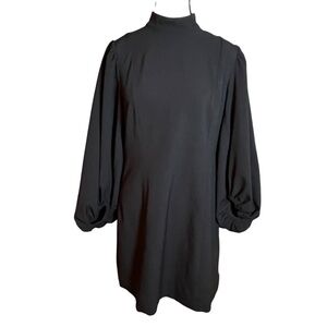 Ganni Heavy Crepe Shift Dress Black Balloon Sleeve Mini Size 38 (US 6-8)